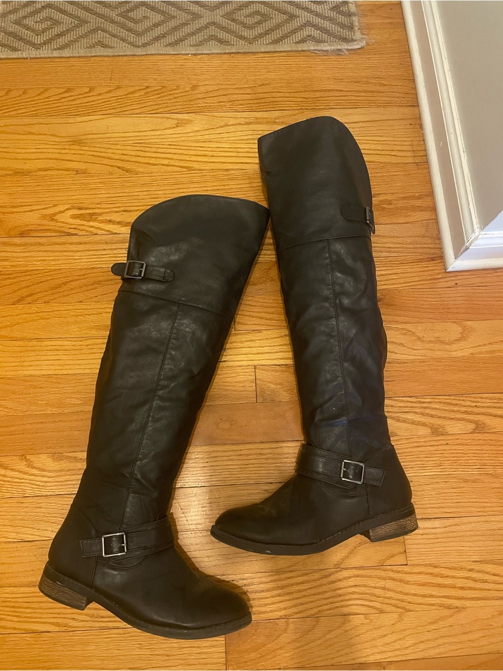 Over-the-Knee Black Buckle Boots for Women